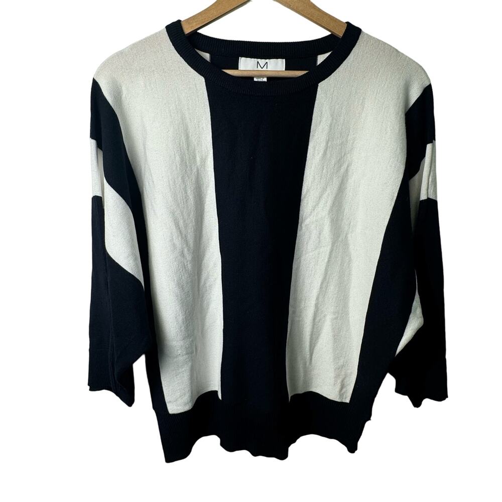 Magaschoni Navy & White Dolman Sleeve Sweater | Size Medium